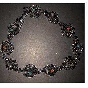 Vintage Goldette 1950’s floral charm bracelet